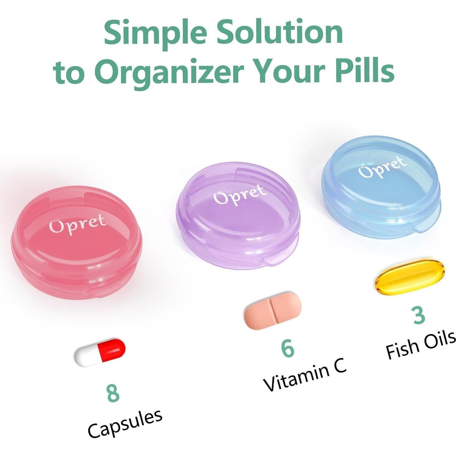 Caja de Pastillas Portátil Opret 3 Pcs Rosa Azul Morado