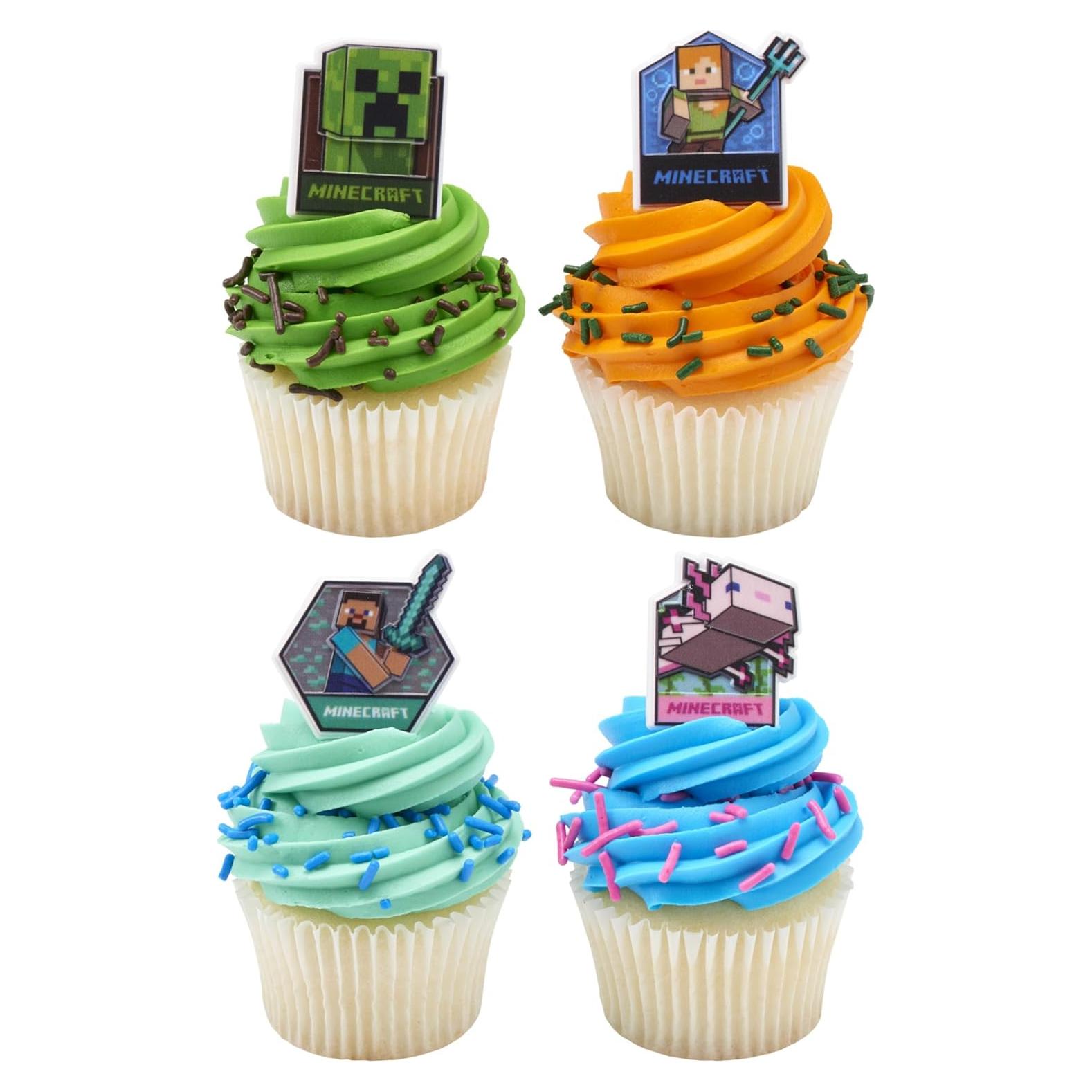 DecoPac Anillos para Cupcakes Minecraft - 24 Adornos 3D