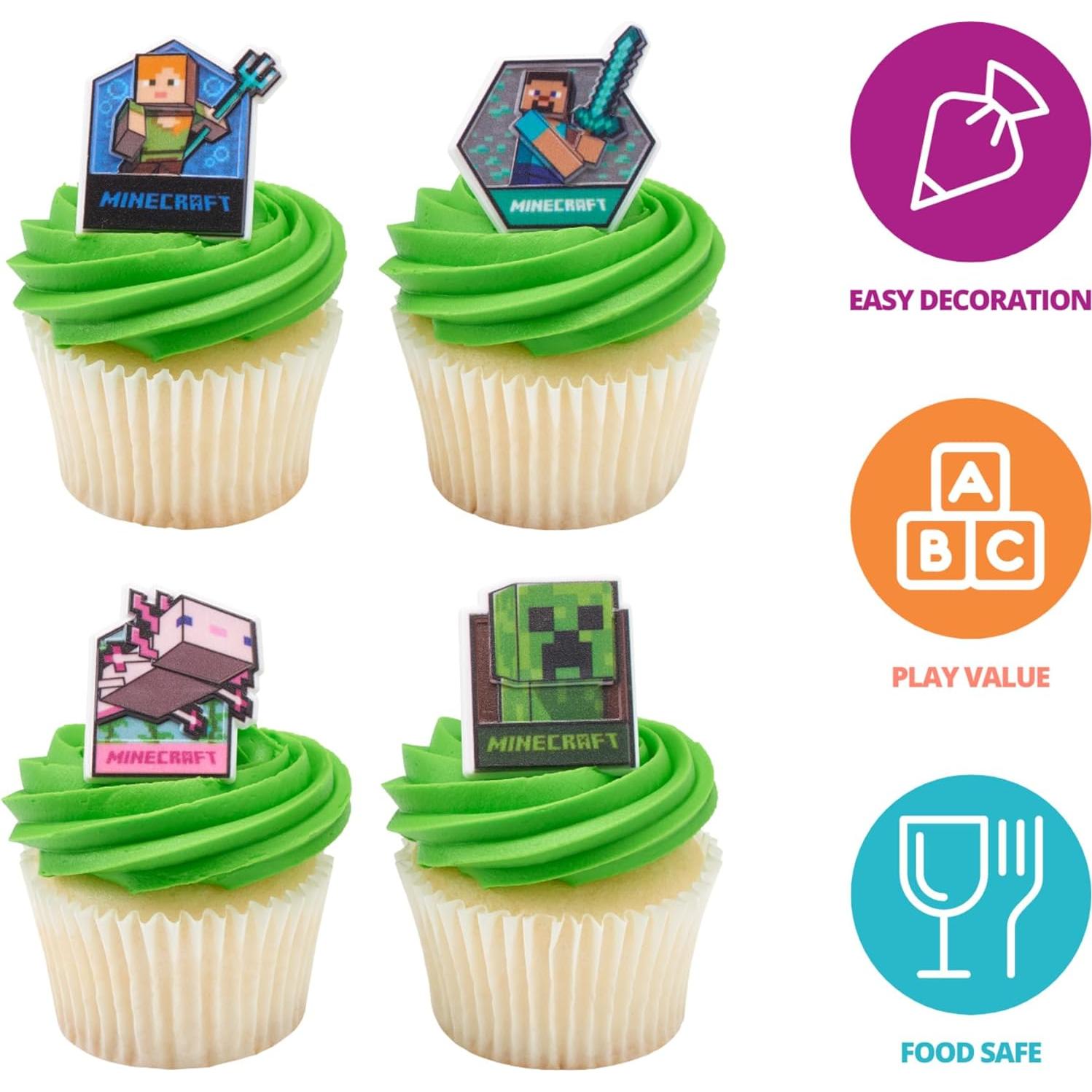 DecoPac Anillos para Cupcakes Minecraft - 24 Adornos 3D