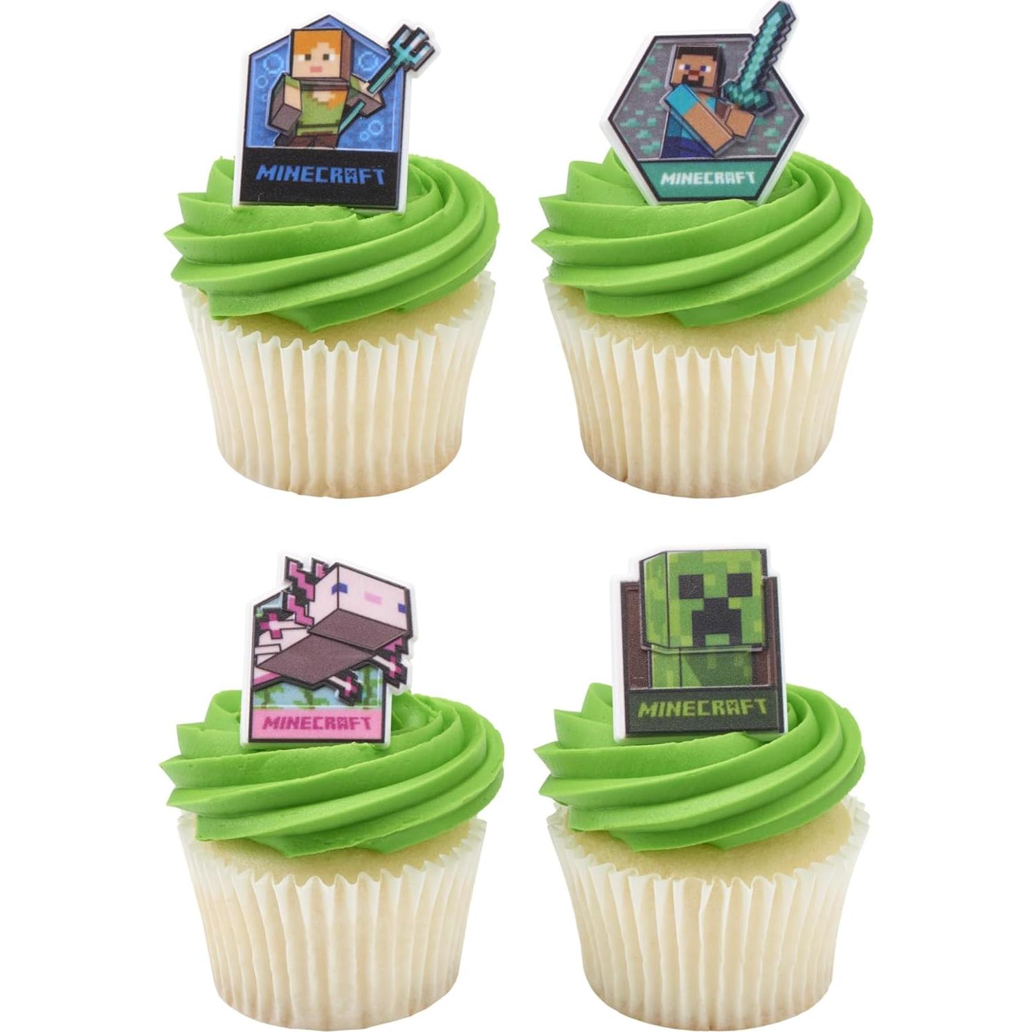DecoPac Anillos para Cupcakes Minecraft - 24 Adornos 3D