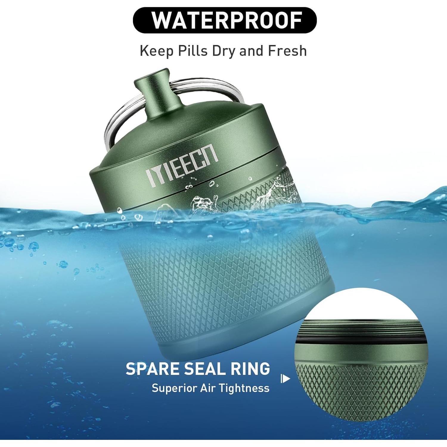 Portapíldoras de Aluminio MEECN Verde Impermeable 1.6x5.08cm