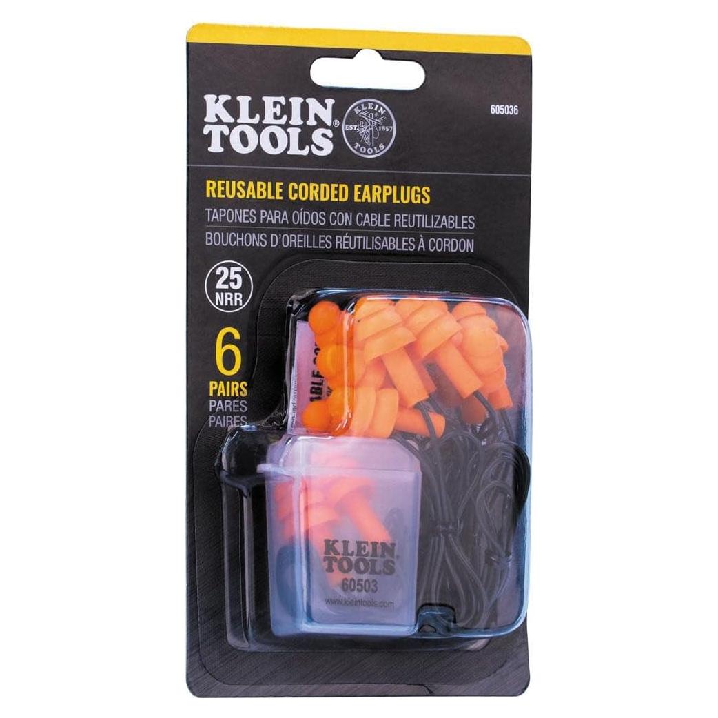 Tapones para oídos con cable Klein Tools 605036, 25dB NRR, 6 pares