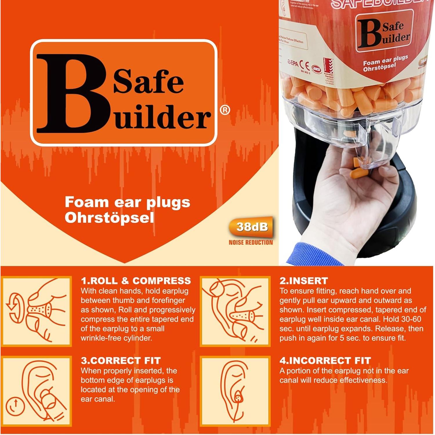 Dispensador de tapones para oídos SAFEBUILDER 500 piezas 38dB