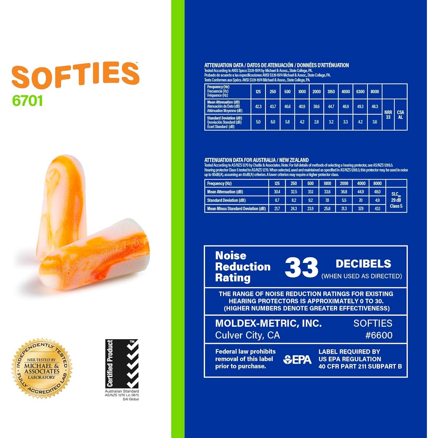 Dispensador de Tapones Moldex Softies 6701 NRR 33dB 500 Pares