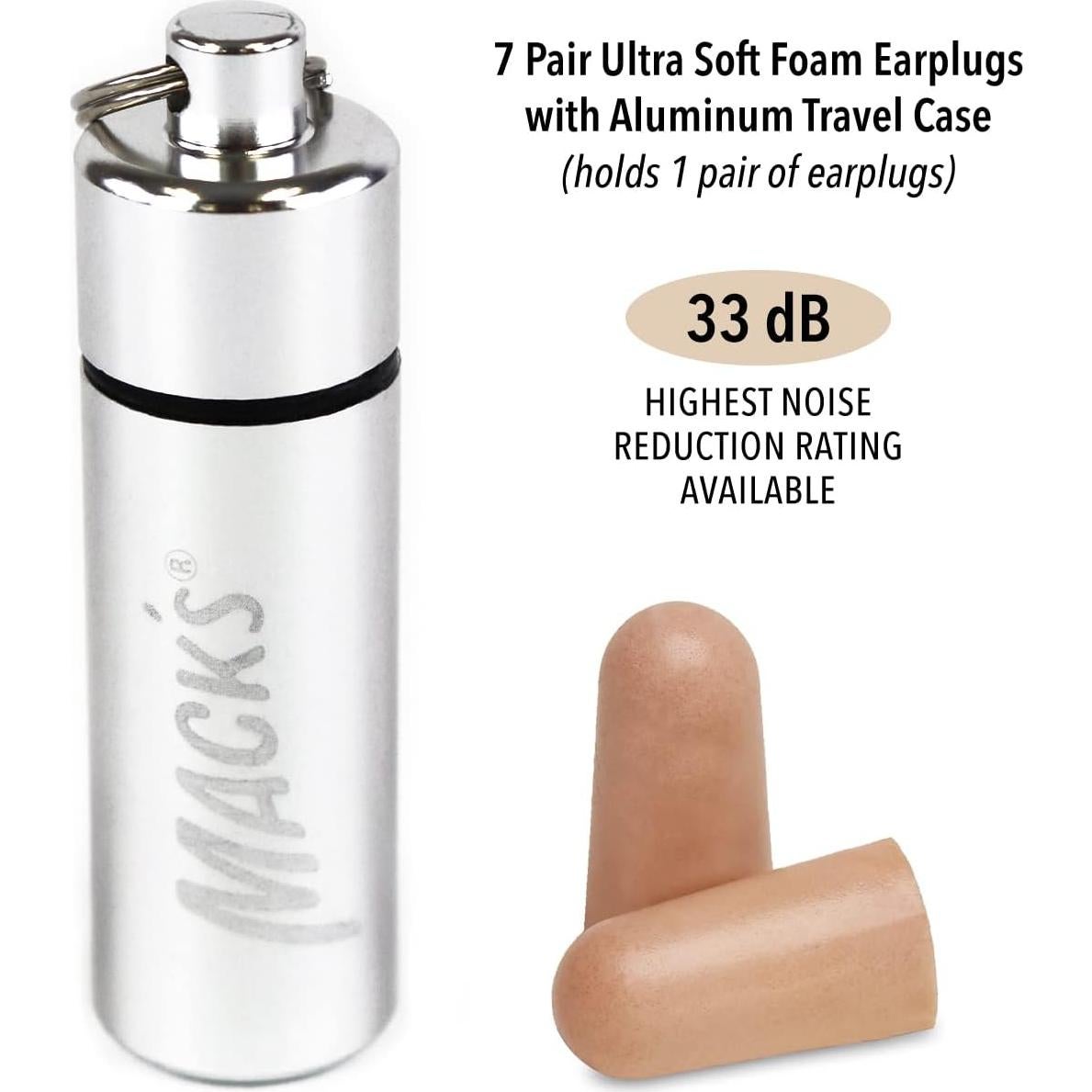 Tapones para oídos Mack de espuma suave, 7 pares, 33 dB NRR