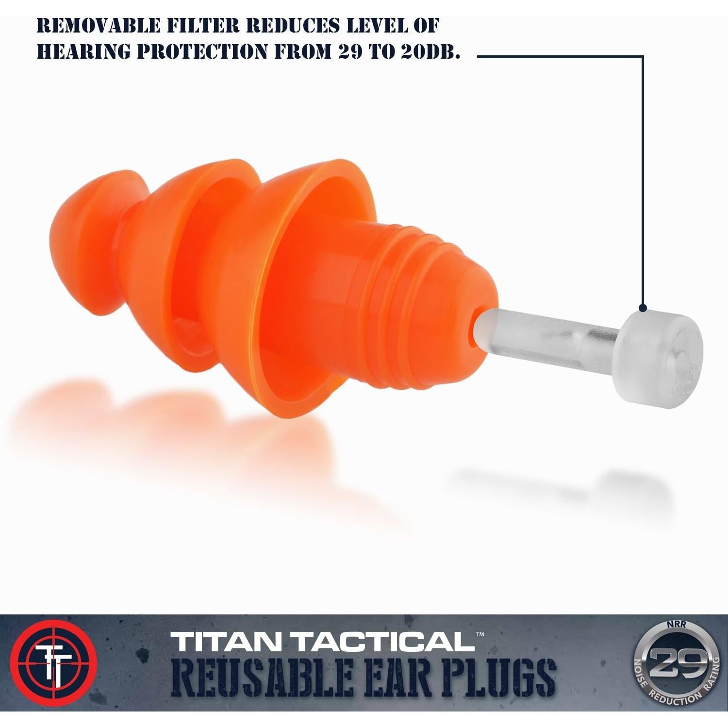 Tapones de oído Titan Tactical 29NRR con filtro removible