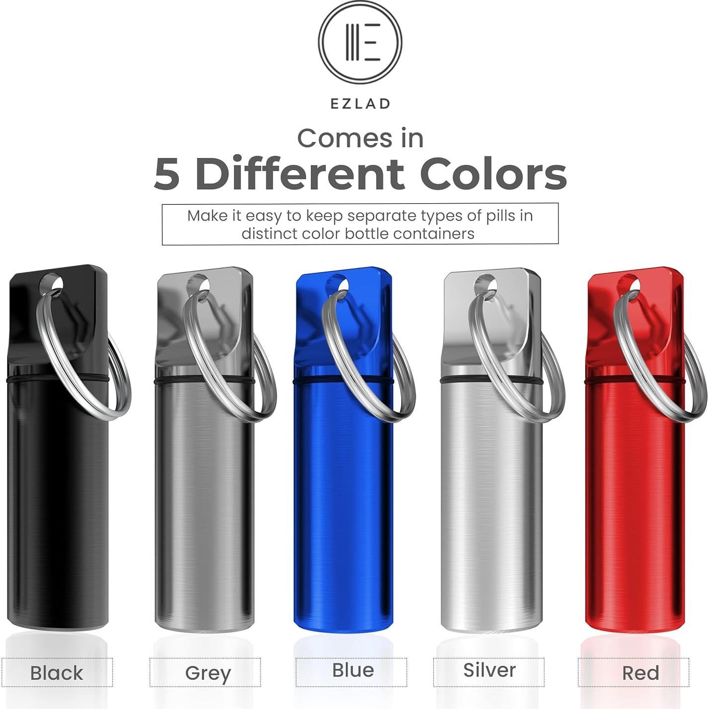 Portapíldoras de Llavero EZLAD - Paquete de 5, Aluminio a Prueba de Agua