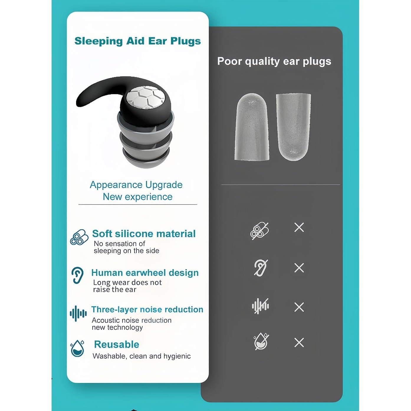 Tapones para oídos YKuzLx - Silicona suave, 32dB, reutilizables