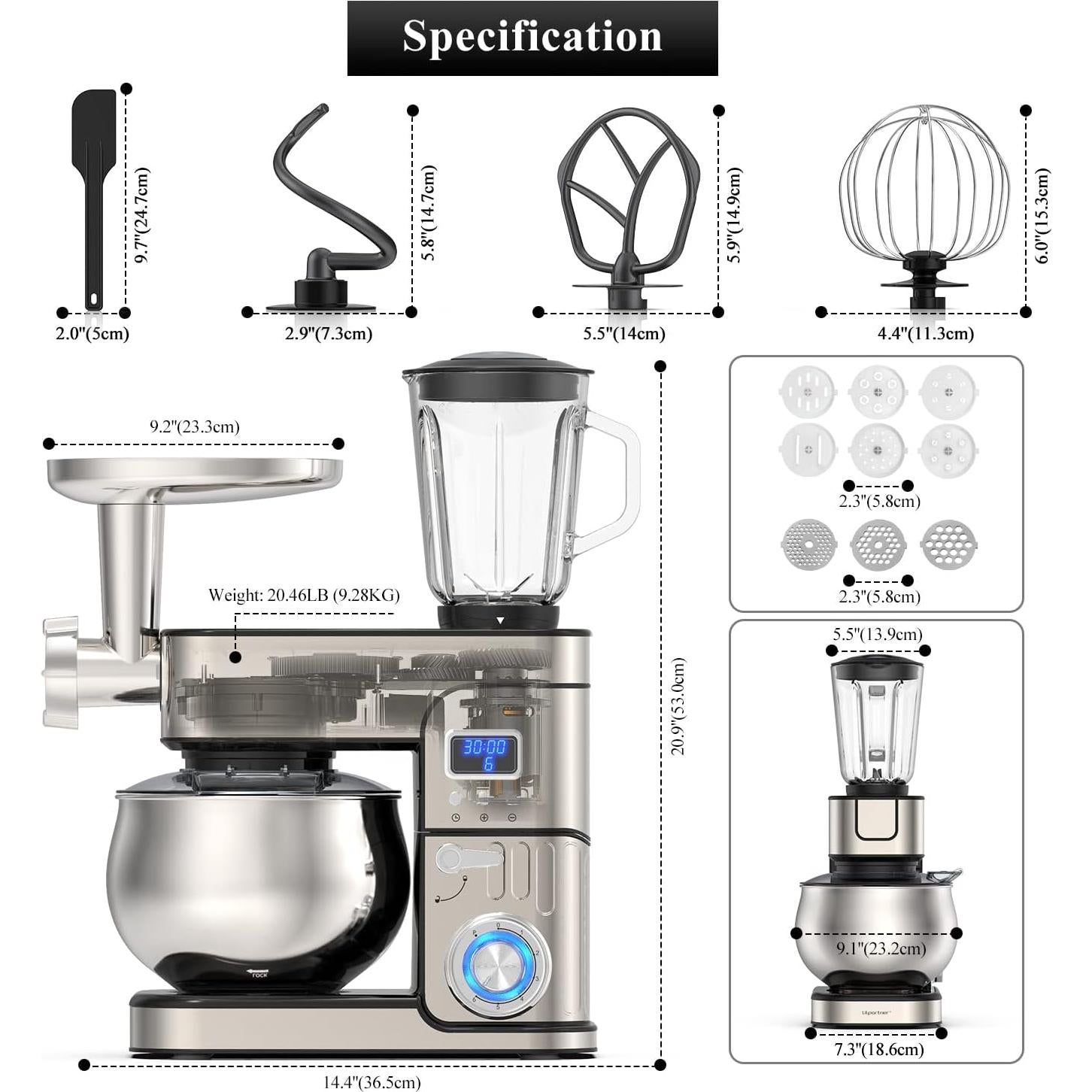 Batidora de pie LILPARTNER 6-en-1 6.5L con LCD
