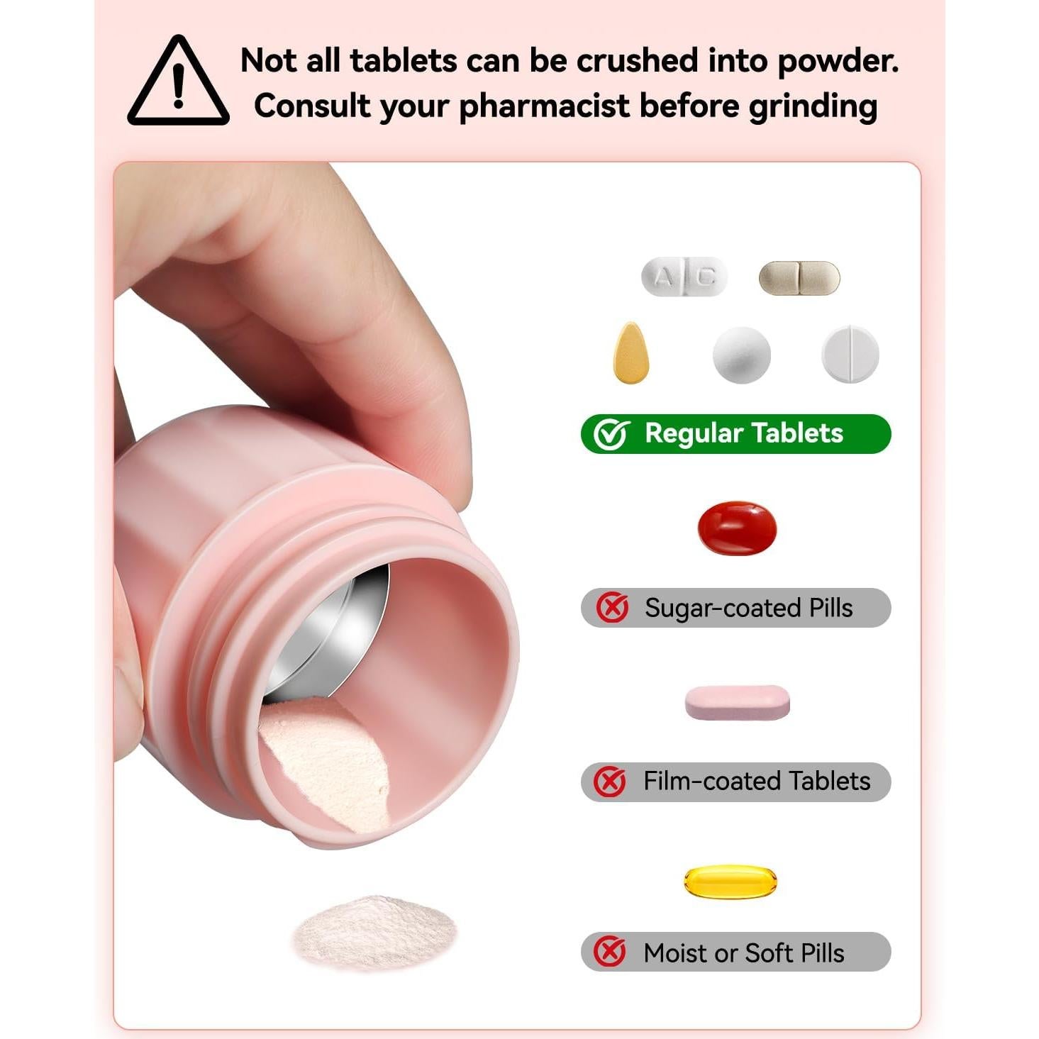 Triturador de Pastillas Cotatoc 3 en 1 Acero Inoxidable 90g