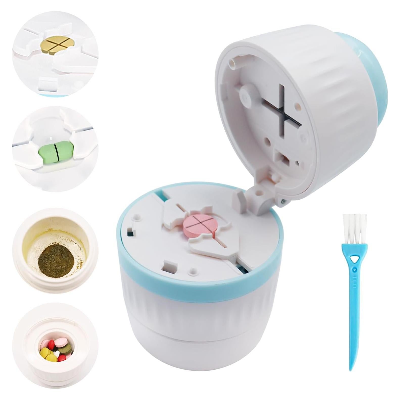 Cortador de Pastillas Yuxiu Tech 4 en 1 Azul - Divisor y Molinillo