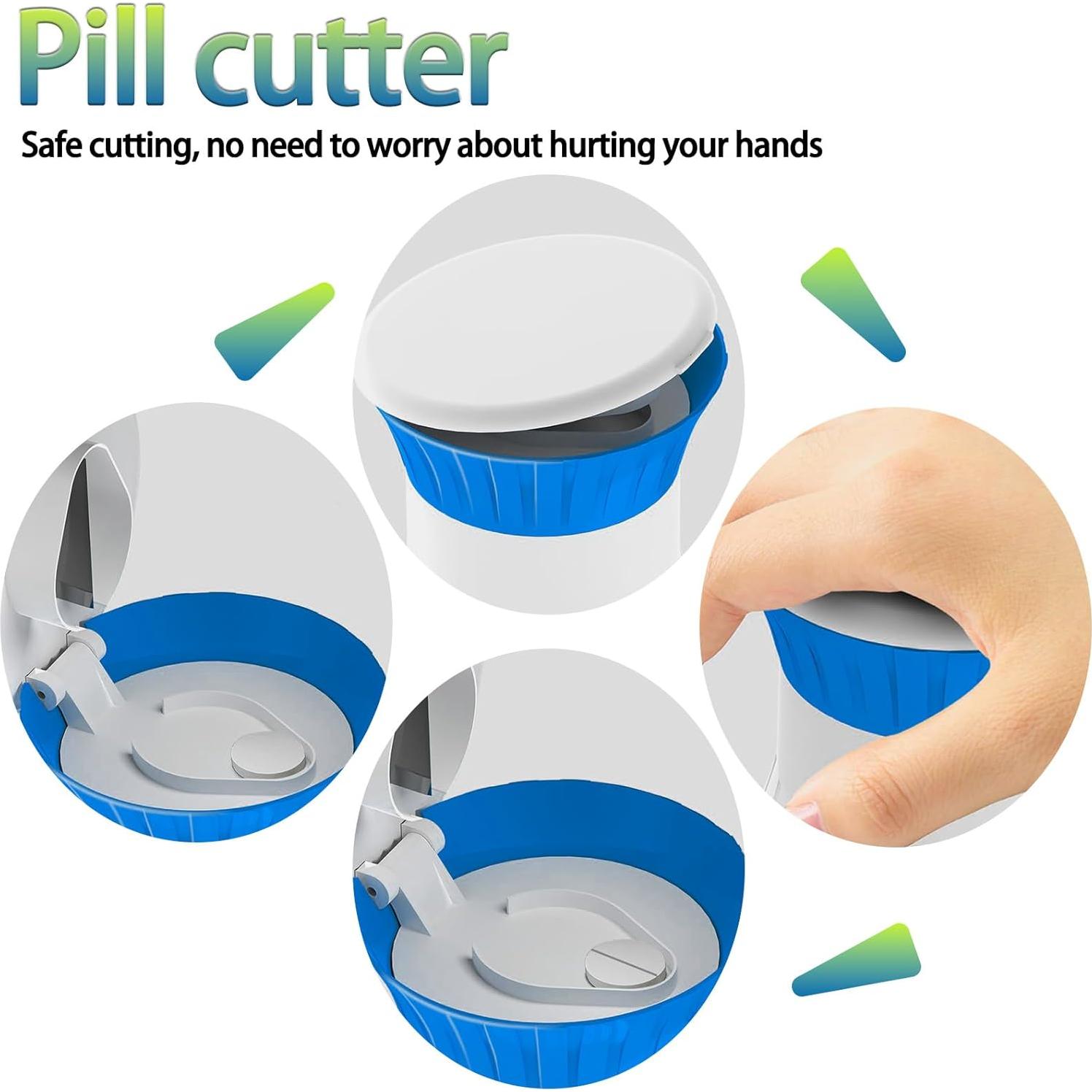 Triturador de Pastillas 3-en-1 SZREDU Azul, Cortador y Organizador