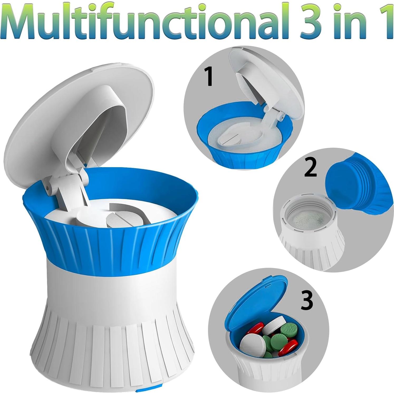 Triturador de Pastillas 3-en-1 SZREDU Azul, Cortador y Organizador