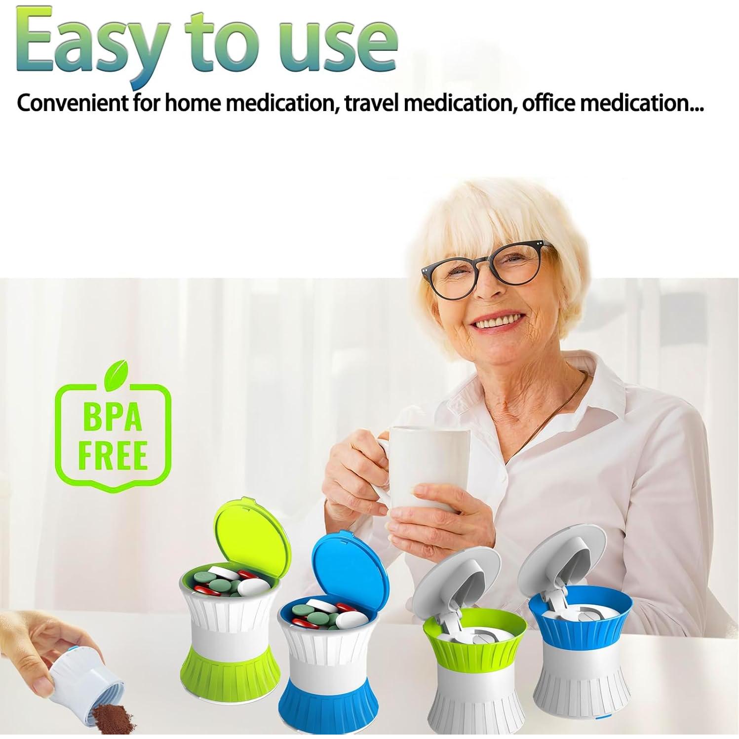 Triturador de Pastillas 3-en-1 SZREDU Azul, Cortador y Organizador