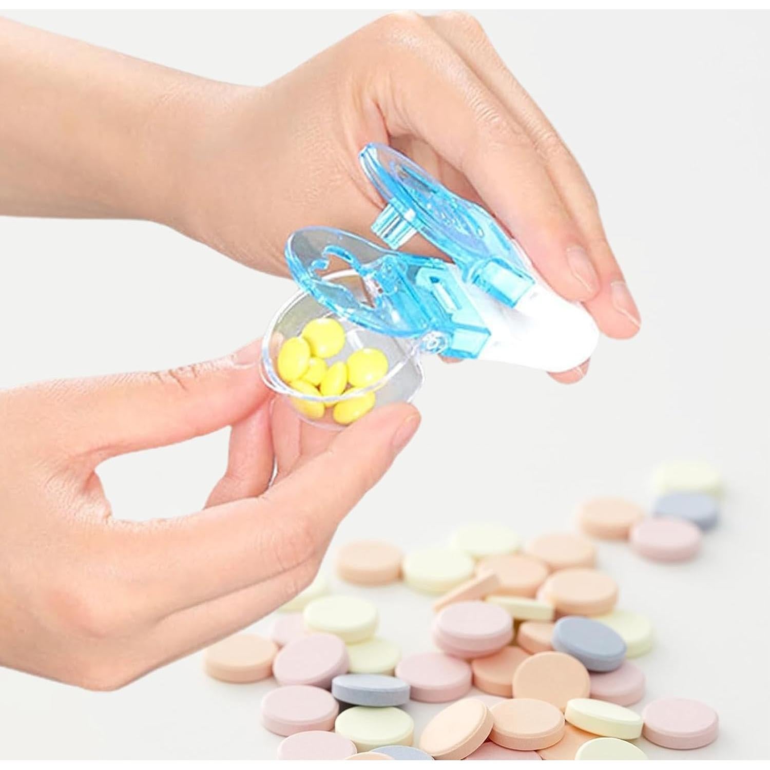 Dispensador de Pastillas Portátil Azul Junfamilee - Cortador y Almacenamiento