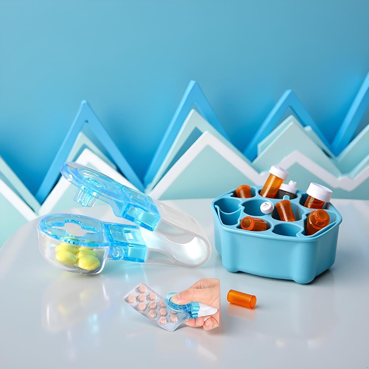 Dispensador de Pastillas Portátil Azul Junfamilee - Cortador y Almacenamiento