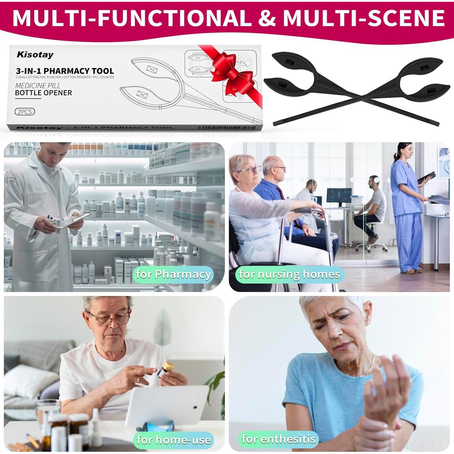 Abridor de Botellas de Pastillas Kisotay 3 en 1 Multifuncional