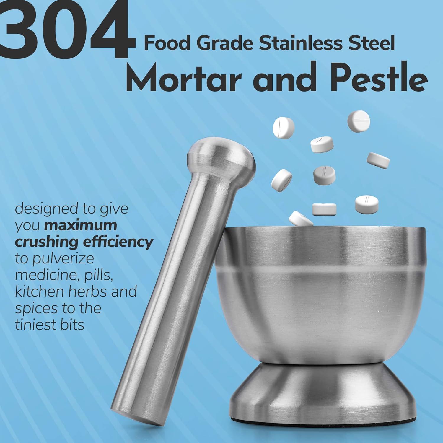 Mortero y Maja de Acero Inoxidable MEDca 304 - Triturador de Pastillas