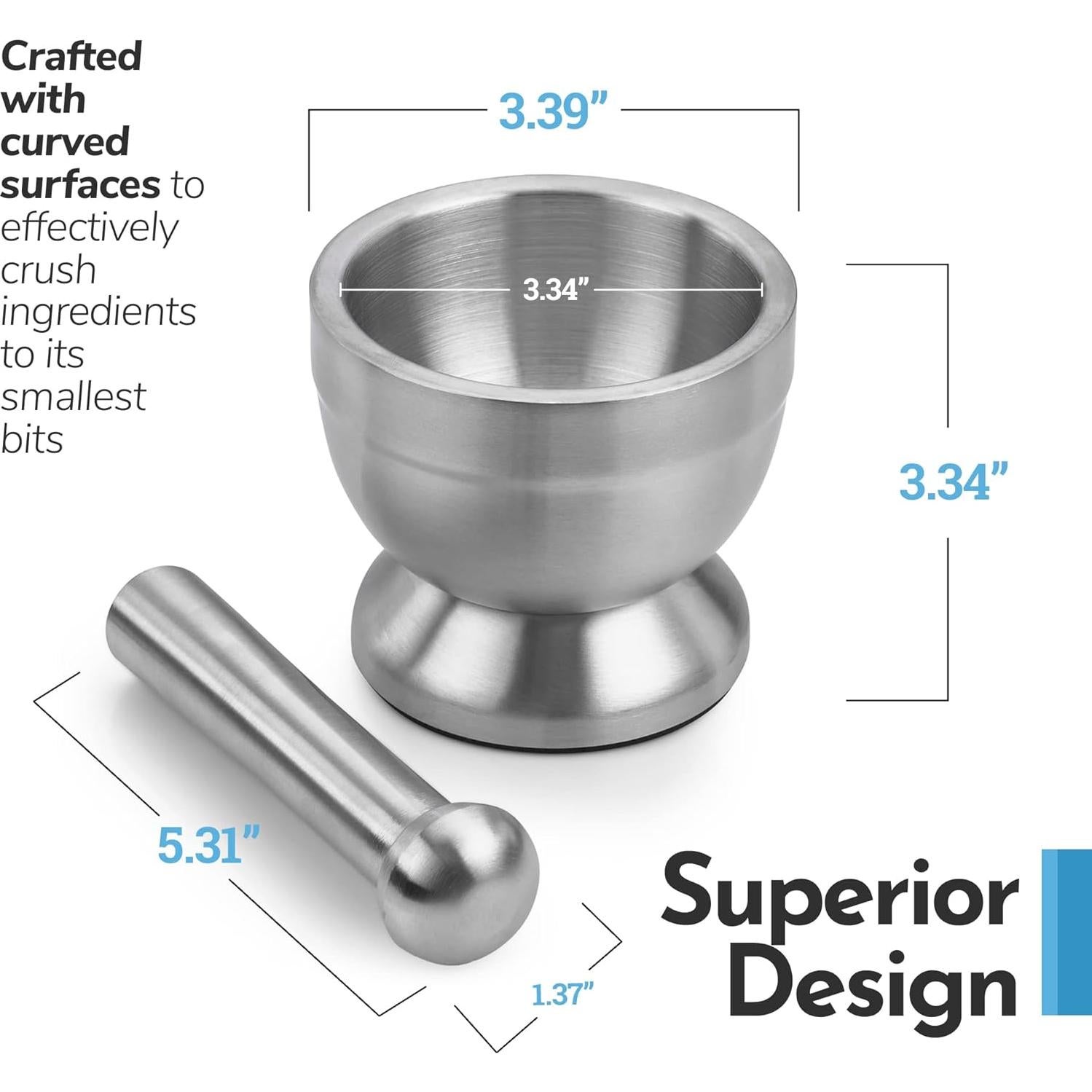 Mortero y Maja de Acero Inoxidable MEDca 304 - Triturador de Pastillas