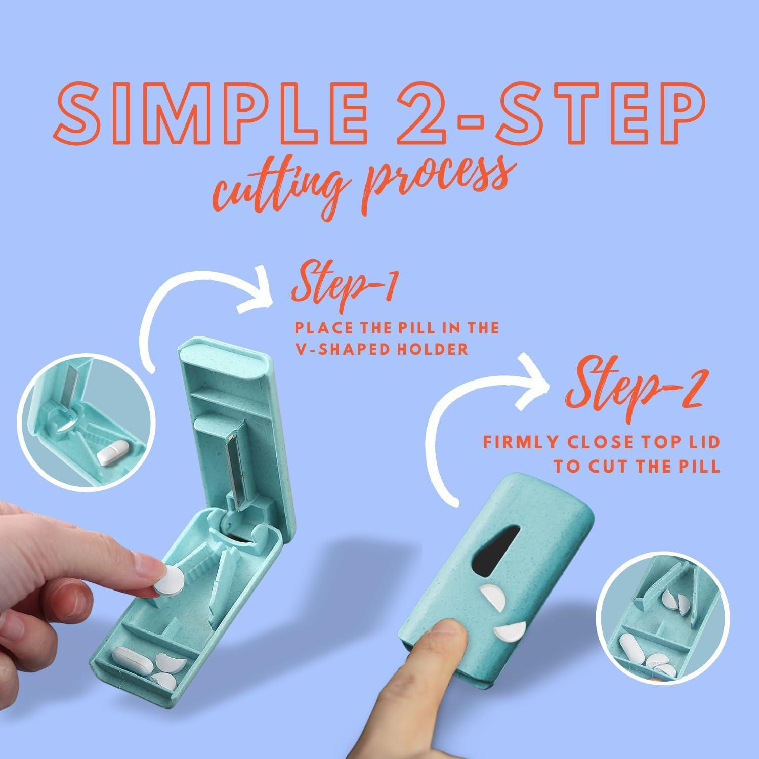 Organizador de Pastillas Votena Azul con Cortador y Etiquetas