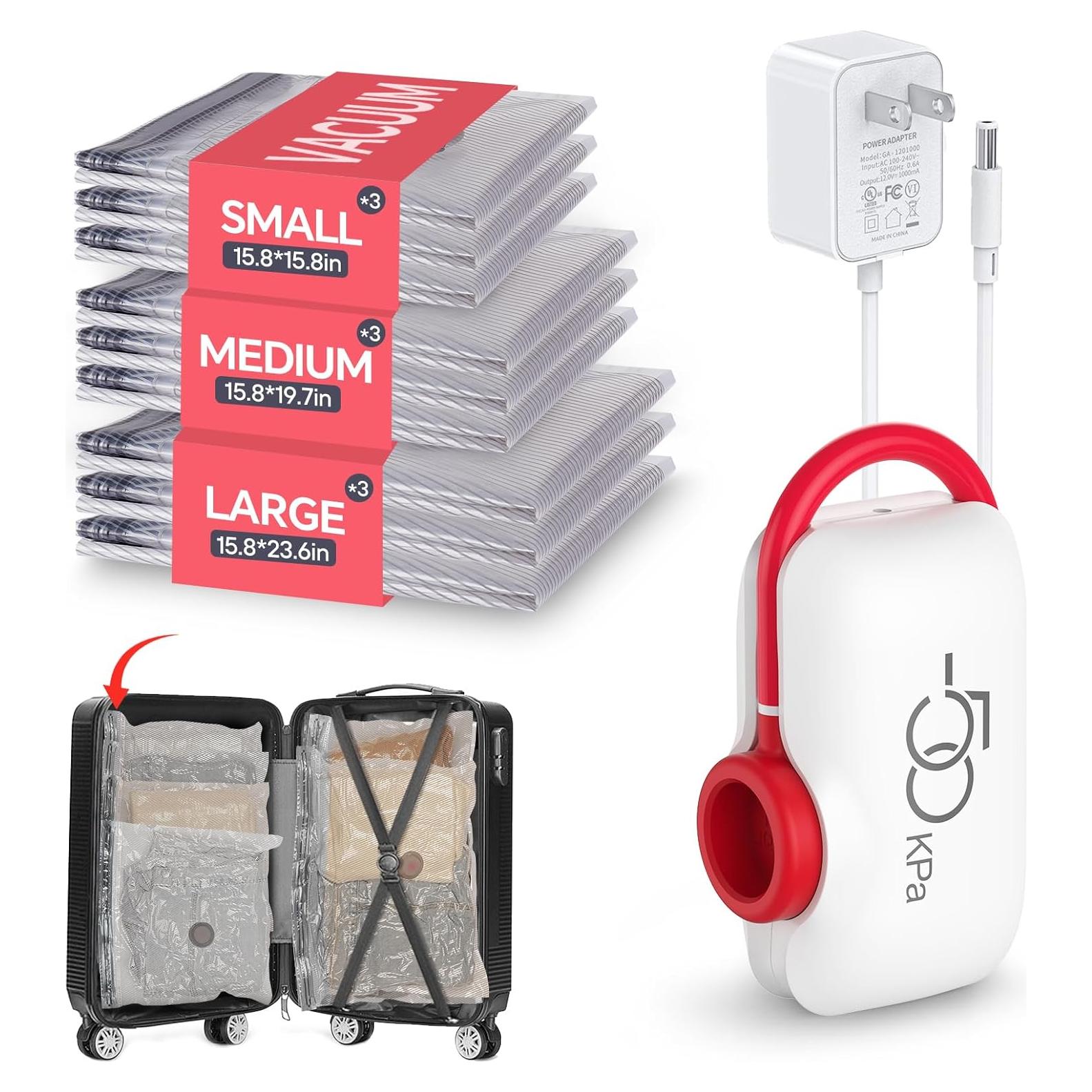 Bolsas de Almacenamiento al Vacío VMstr - 9 Bolsas + Bomba Eléctrica