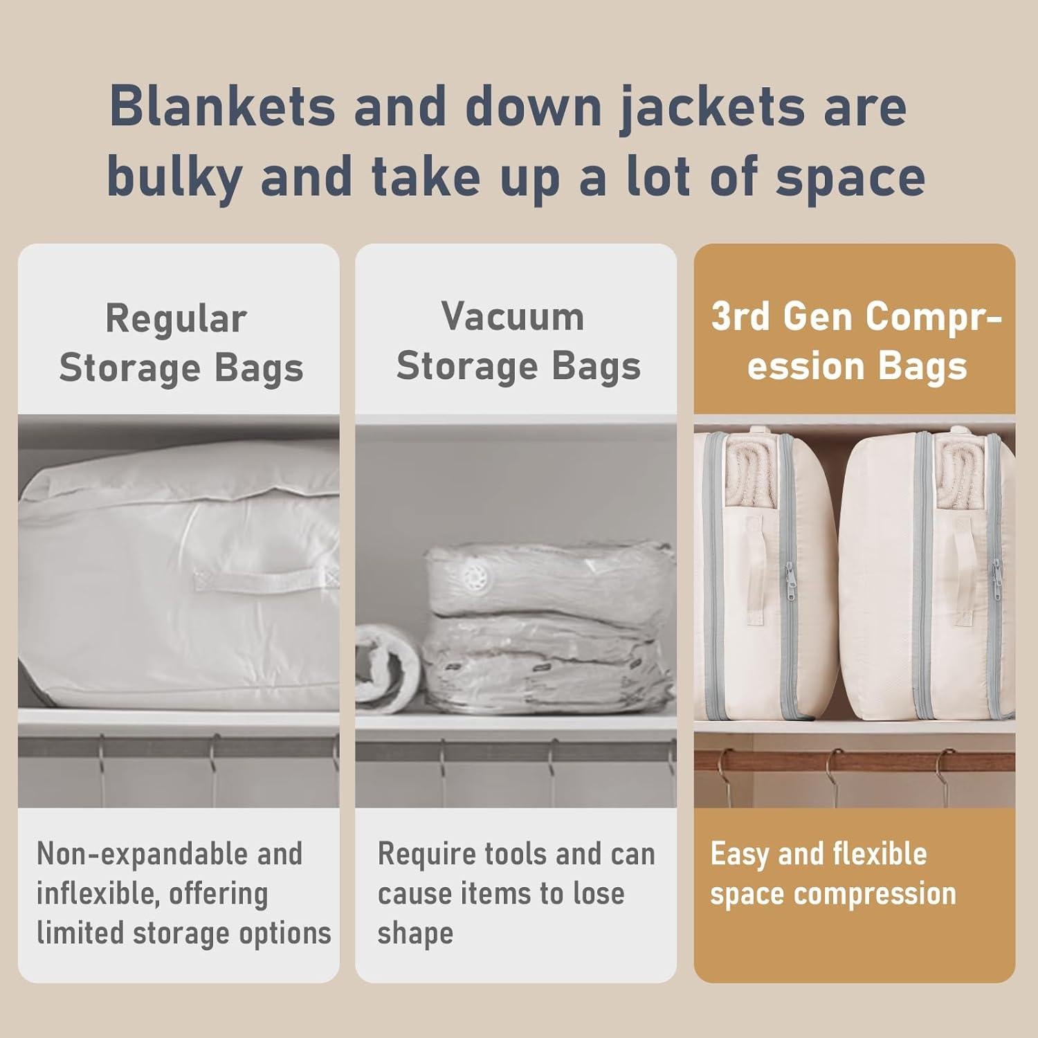 Bolsas de Almacenamiento DIMJ 6 Paquete Compresión 39L Beige