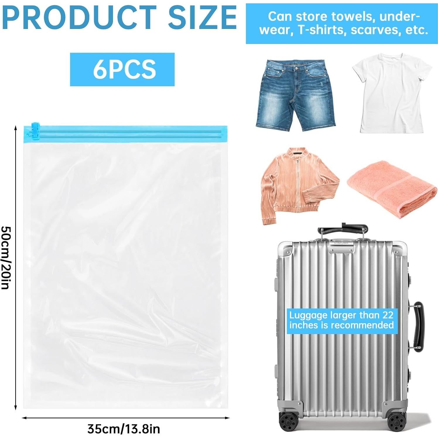 Paquete de 6 Bolsas de Compresión Simarro 35x50cm Ahorra Espacio