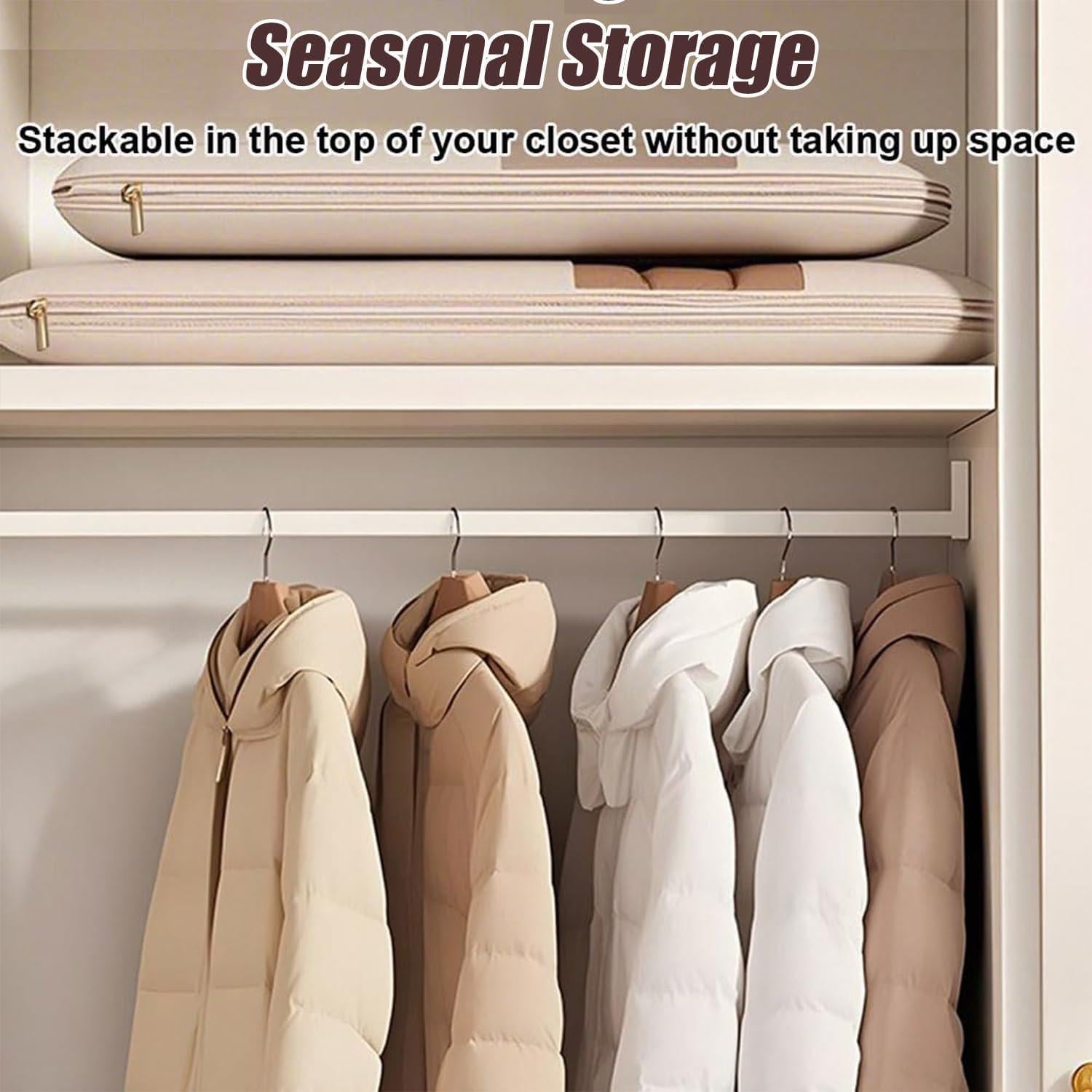 Bolsa de Ropa Colgante Beige L con Cierre de Compresión Automática
