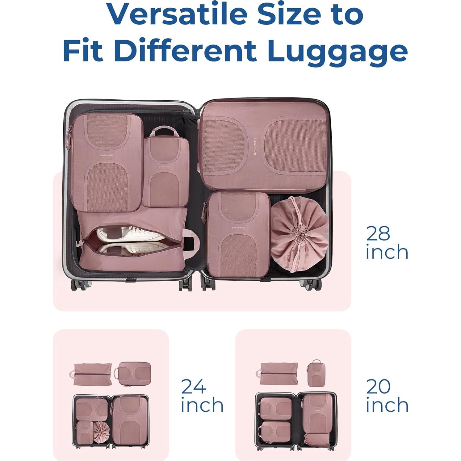 Set de 6 Cubos de Empaque BAGSMART para Viajes - Rosa Polvoriento
