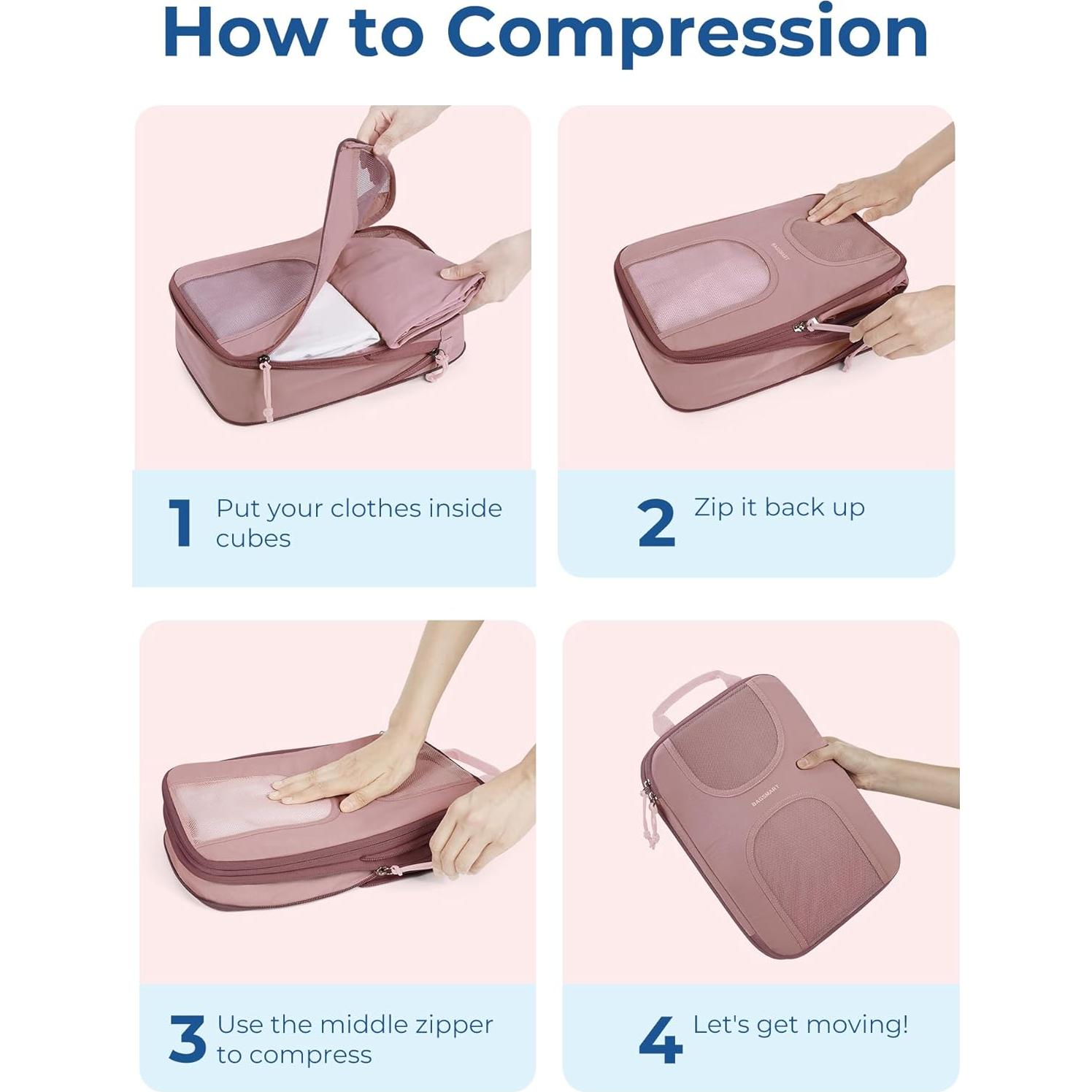 Set de 6 Cubos de Empaque BAGSMART para Viajes - Rosa Polvoriento