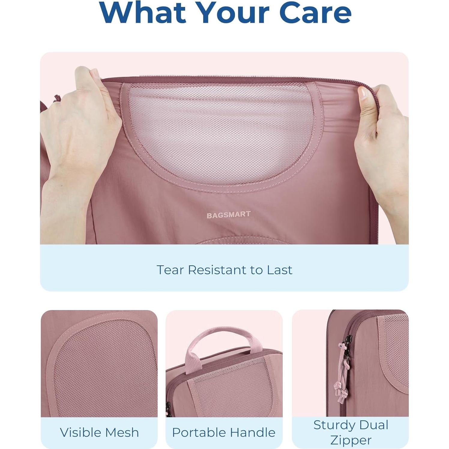 Set de 6 Cubos de Empaque BAGSMART para Viajes - Rosa Polvoriento