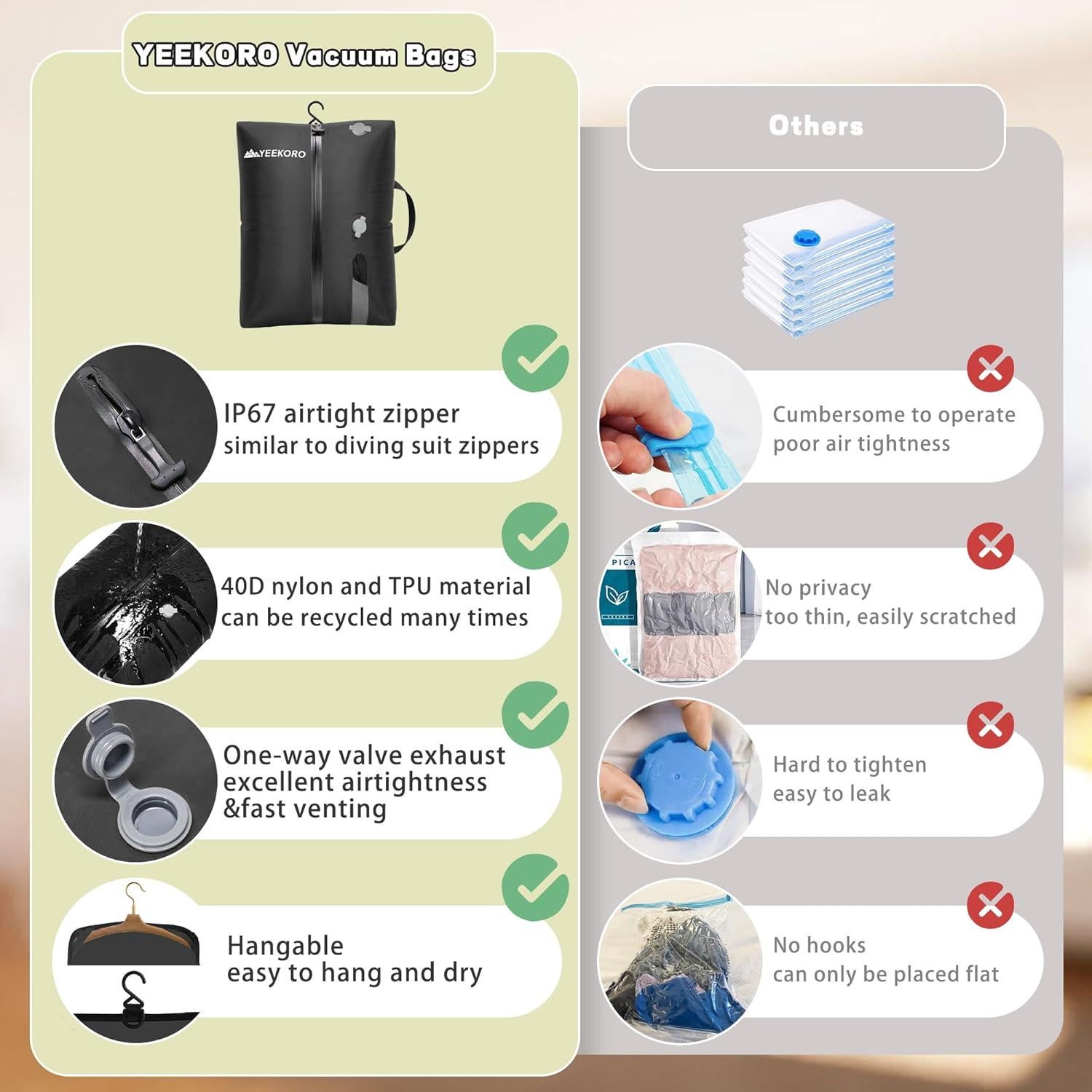 Bolsas de Vacío YEEKORO 2 PACK Negro 43x33 cm Reutilizables