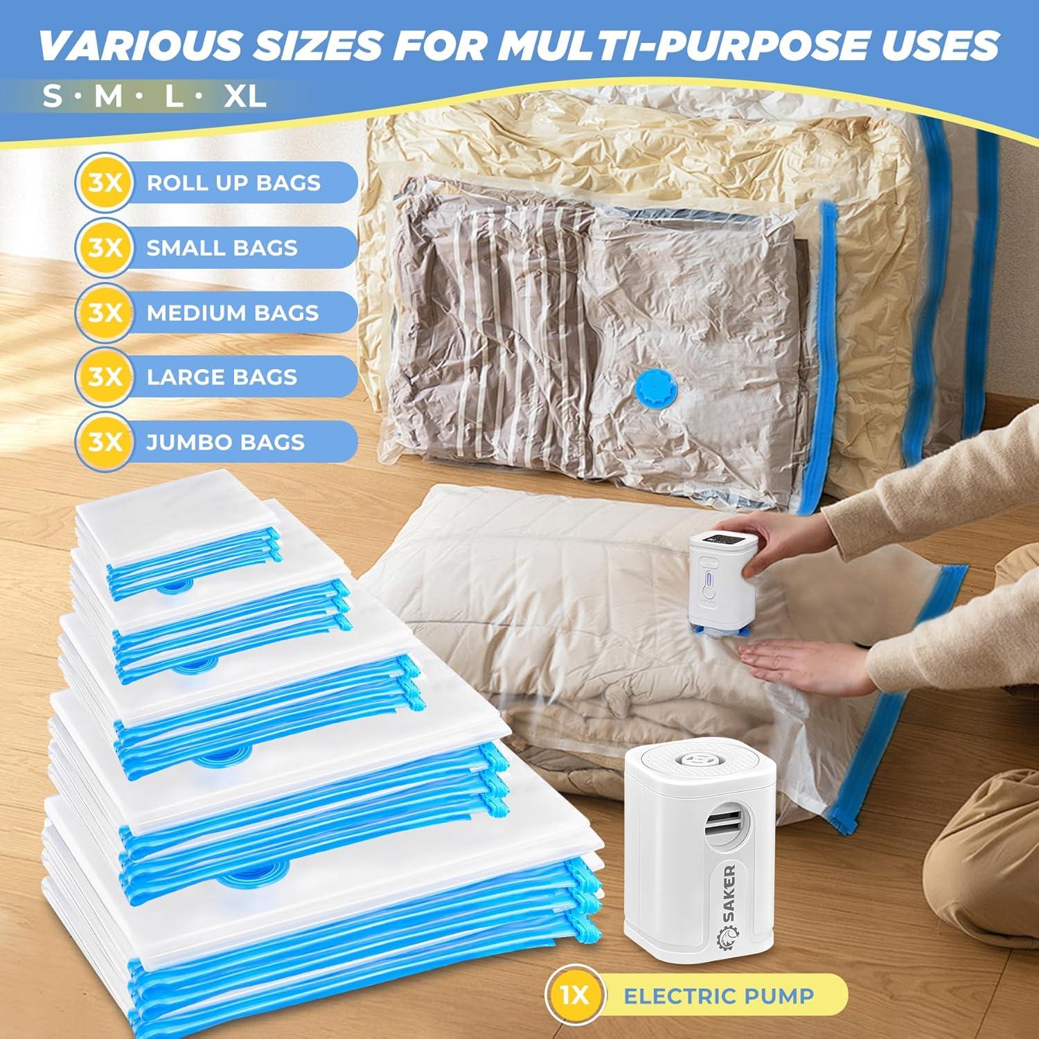 Bolsas de Almacenamiento al Vacío Saker con Bomba Eléctrica 15 Pzas