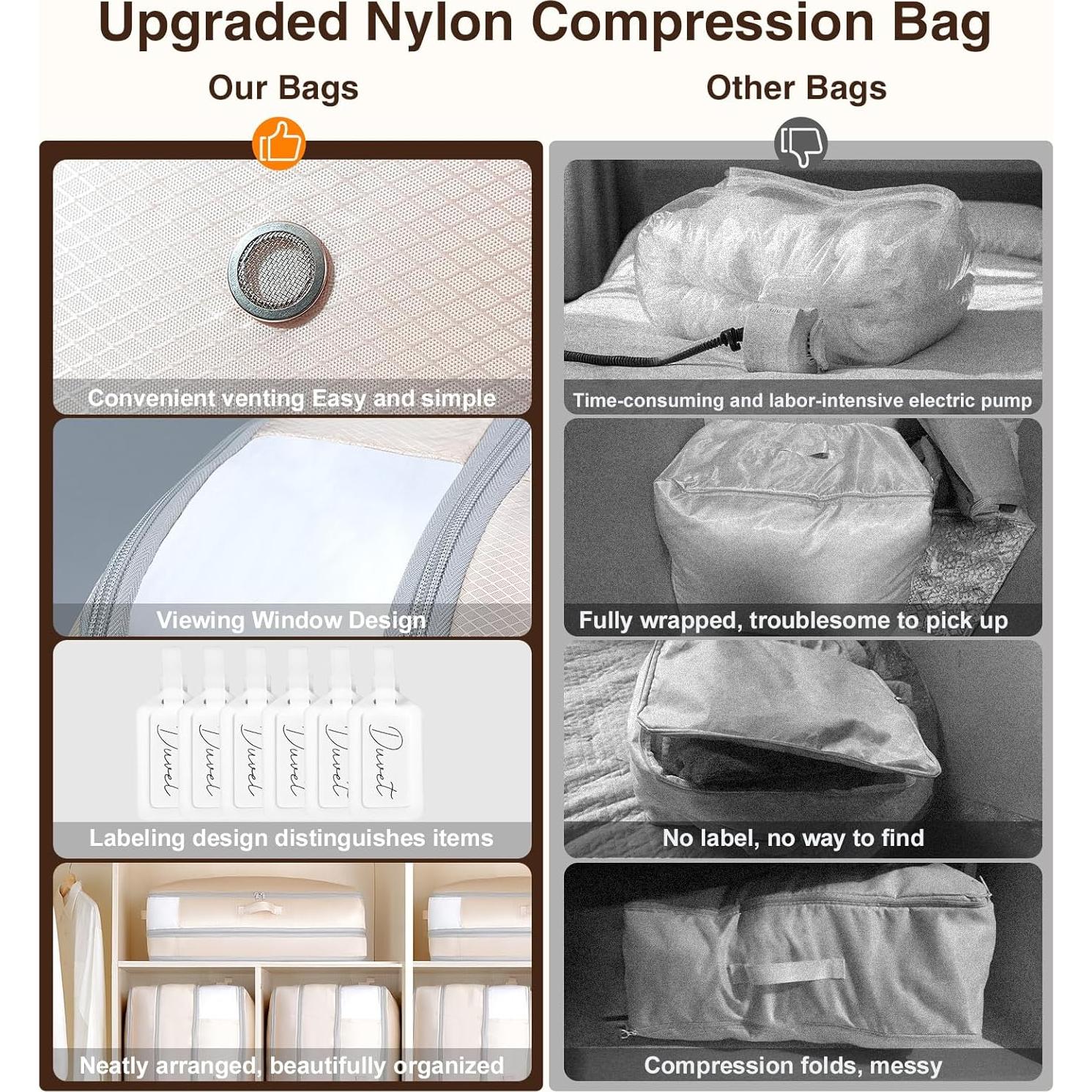 Paquete de 6 Bolsas de Almacenamiento Homsorout 110L Beige