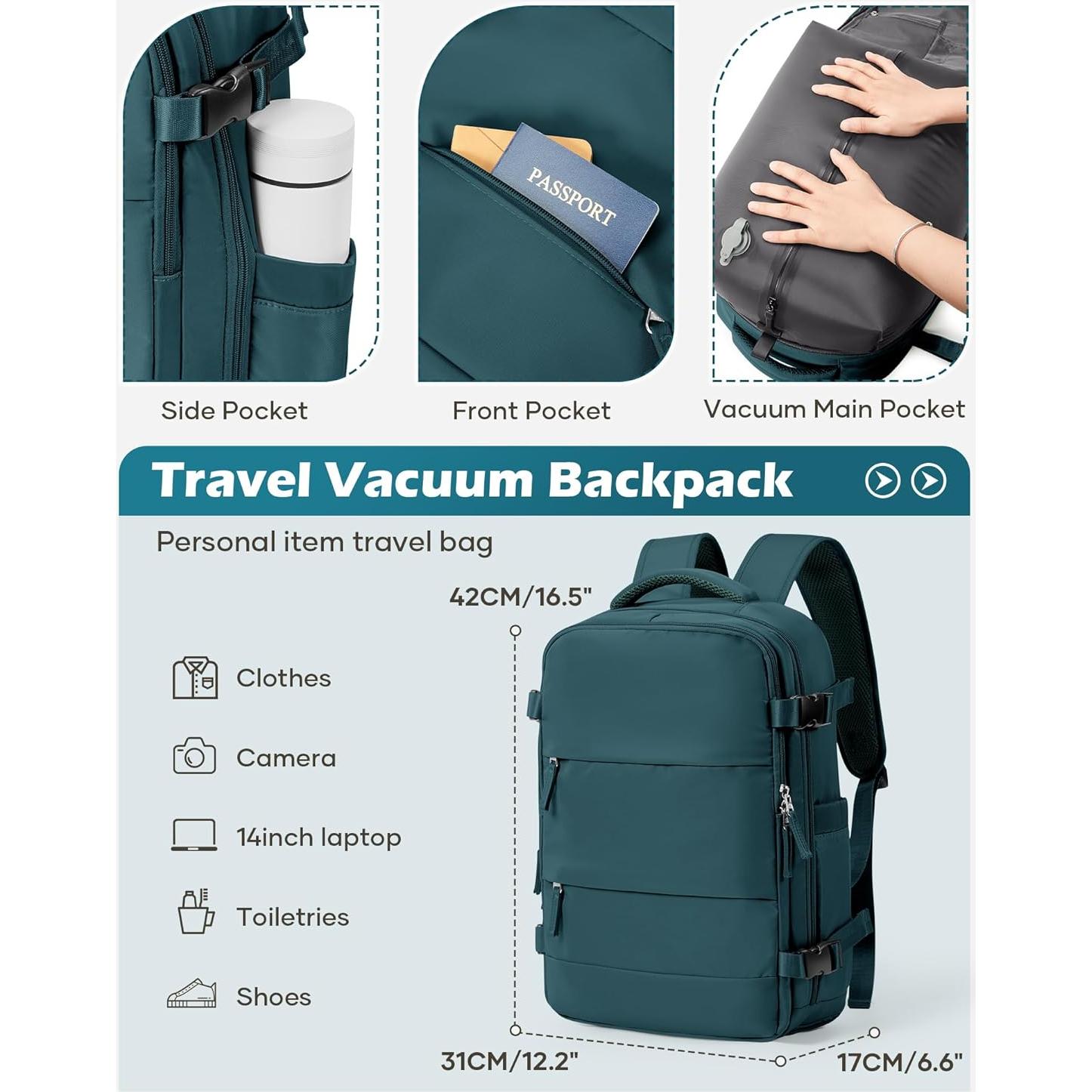 Mochila de Viaje al Vacío Unisex Azul Pavo Real 42x31x17 cm