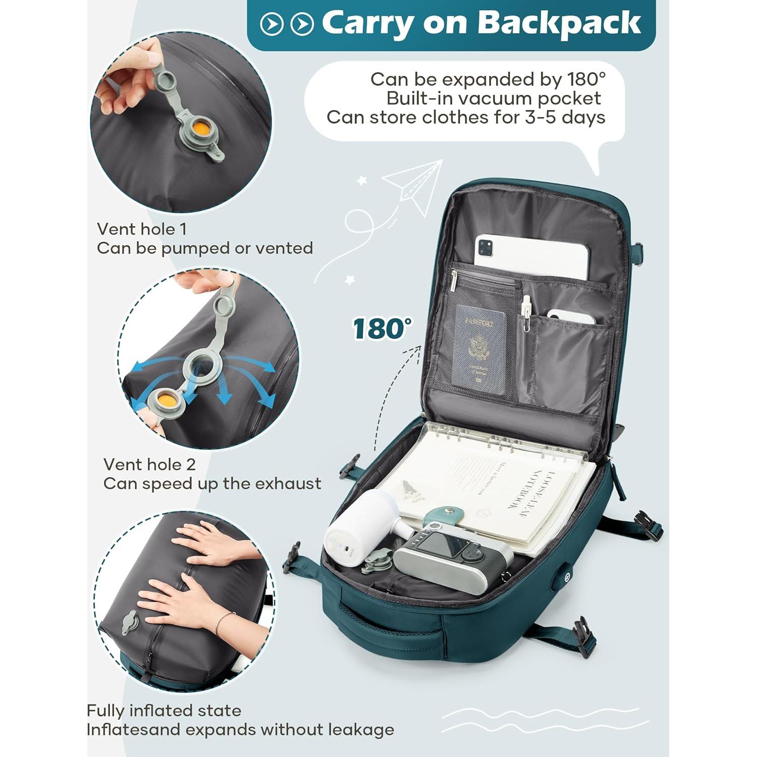 Mochila de Viaje al Vacío Unisex Azul Pavo Real 42x31x17 cm