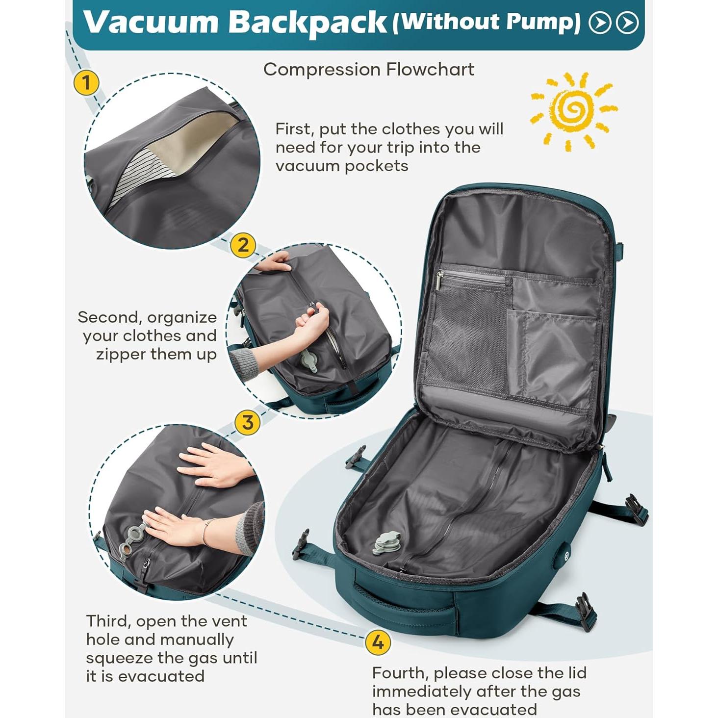 Mochila de Viaje al Vacío Unisex Azul Pavo Real 42x31x17 cm