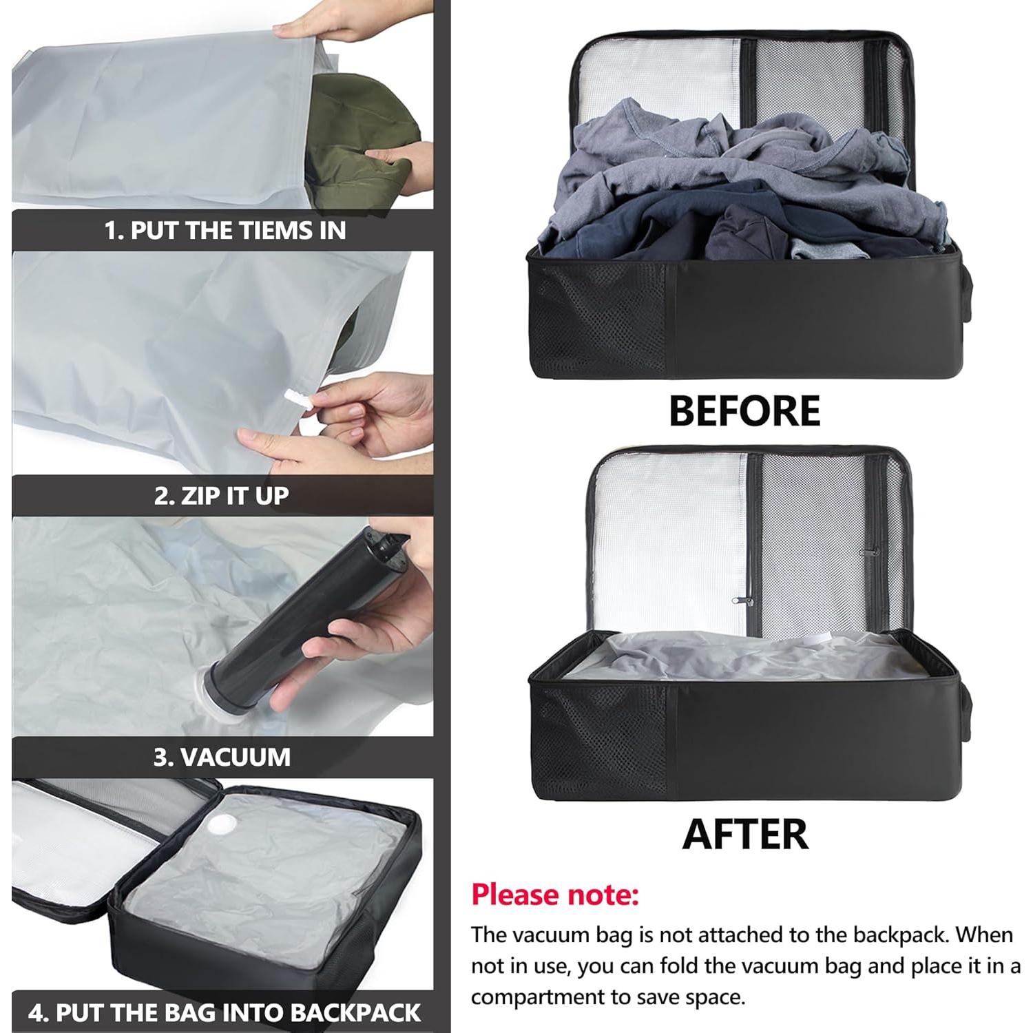 Mochila de Viaje SUOCO 50-60L con Bolsa de Vacío Negra