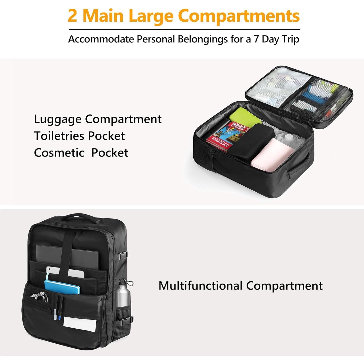 Mochila de Viaje SUOCO 50-60L con Bolsa de Vacío Negra