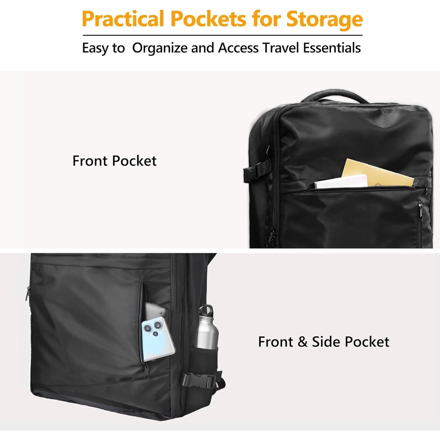 Mochila de Viaje SUOCO 50-60L con Bolsa de Vacío Negra