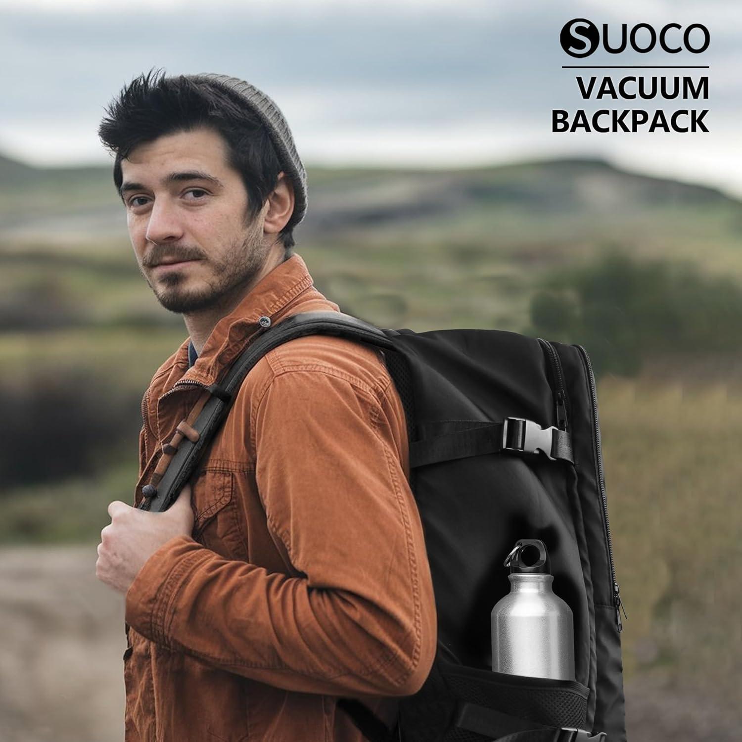 Mochila de Viaje SUOCO 50-60L con Bolsa de Vacío Negra