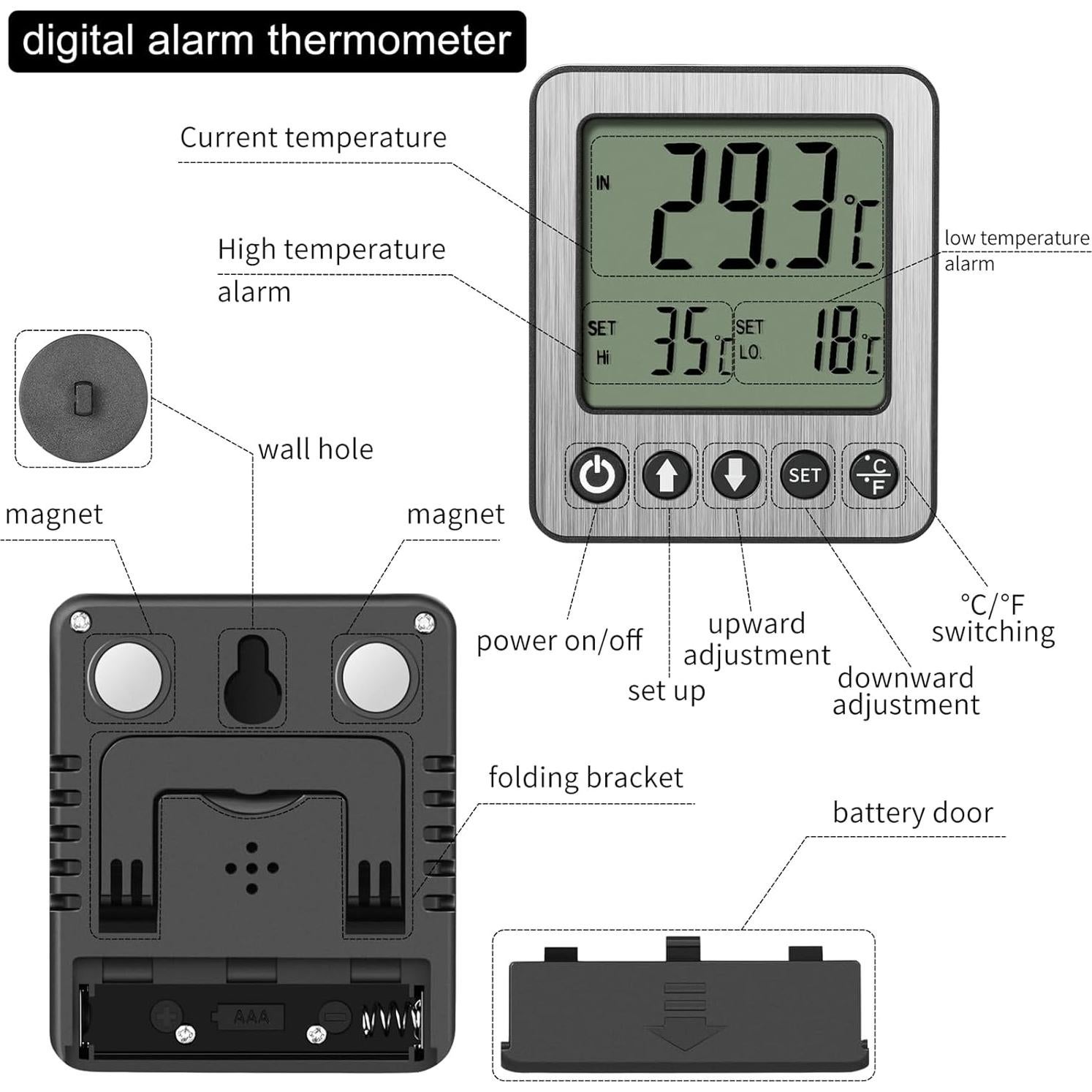 Termómetro Digital de Refrigerador con Alarma Vlejeari ZZ10 - 2 Pcs