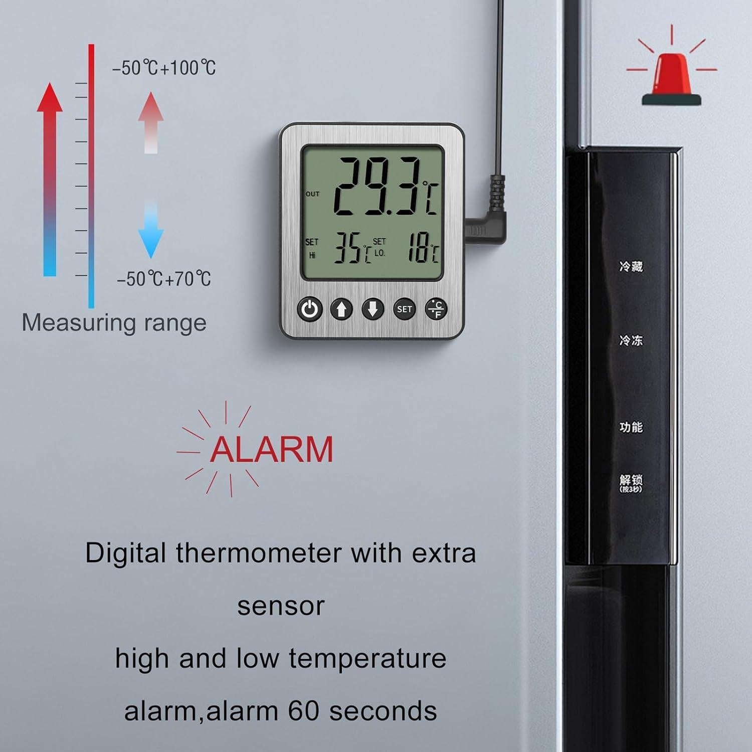 Termómetro Digital de Refrigerador con Alarma Vlejeari ZZ10 - 2 Pcs