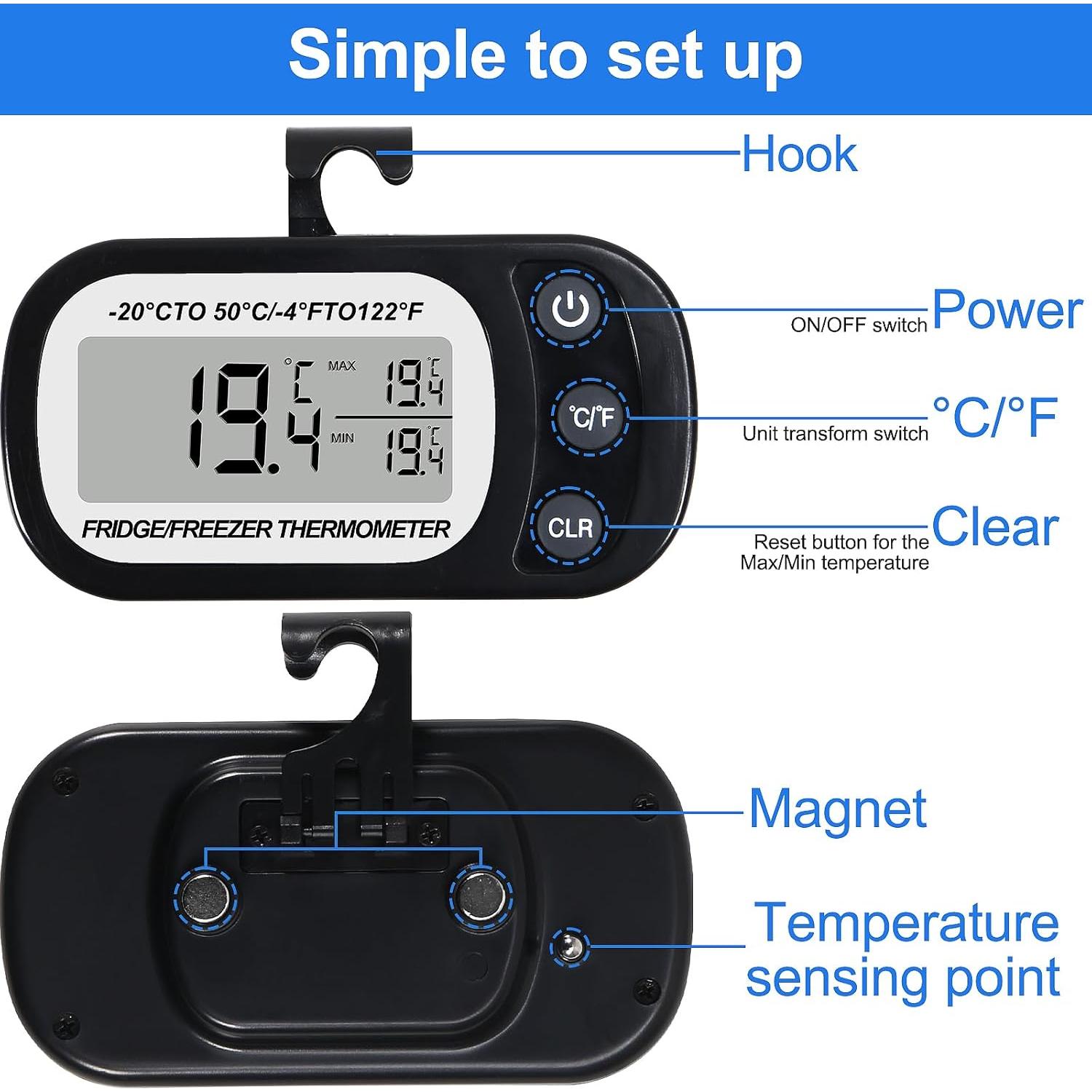 Termómetro Digital de Refrigerador DORHEA 2 Pcs Pantalla LCD