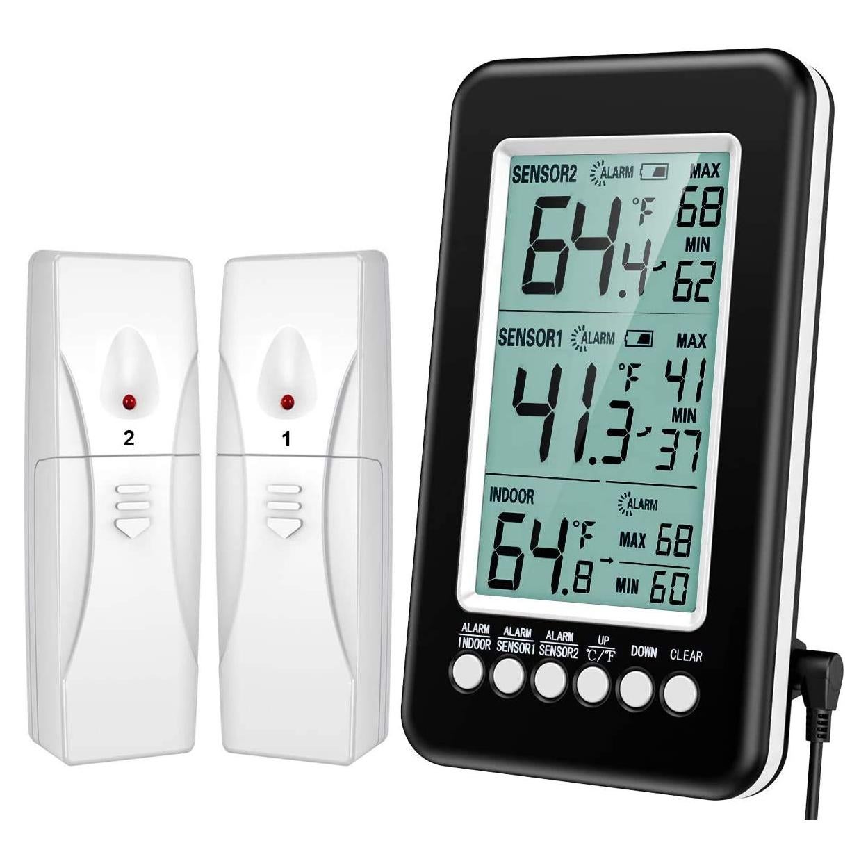 Termómetro Digital Inalámbrico AMIR con 2 Sensores y Alarma
