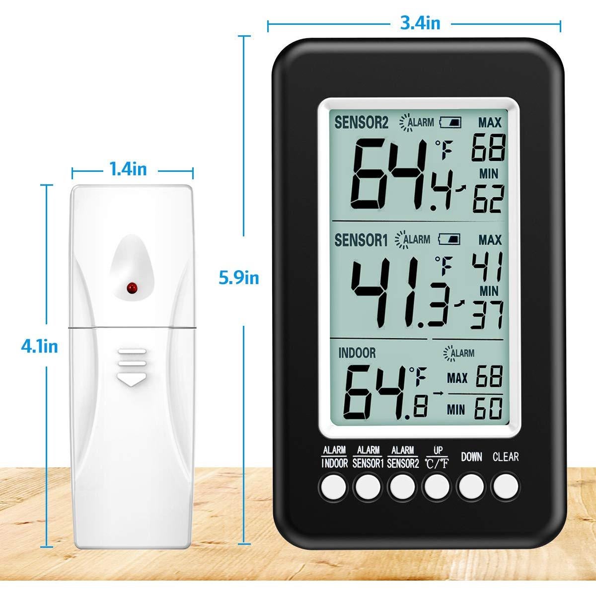 Termómetro Digital Inalámbrico AMIR con 2 Sensores y Alarma