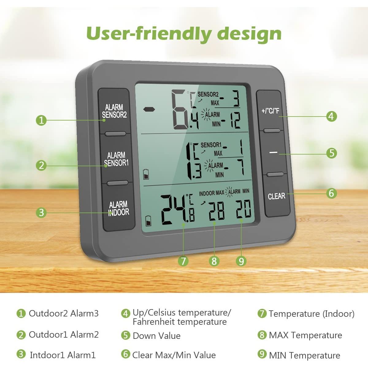 Termómetro Digital Inalámbrico KeeKit con 2 Sensores - Gris