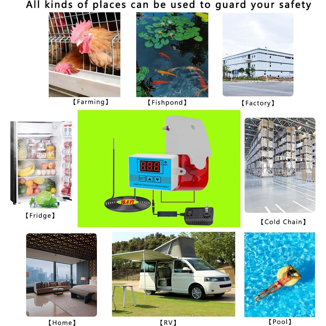 Monitor de Temperatura 12V CSRBUY con Sonda Impermeable 5M