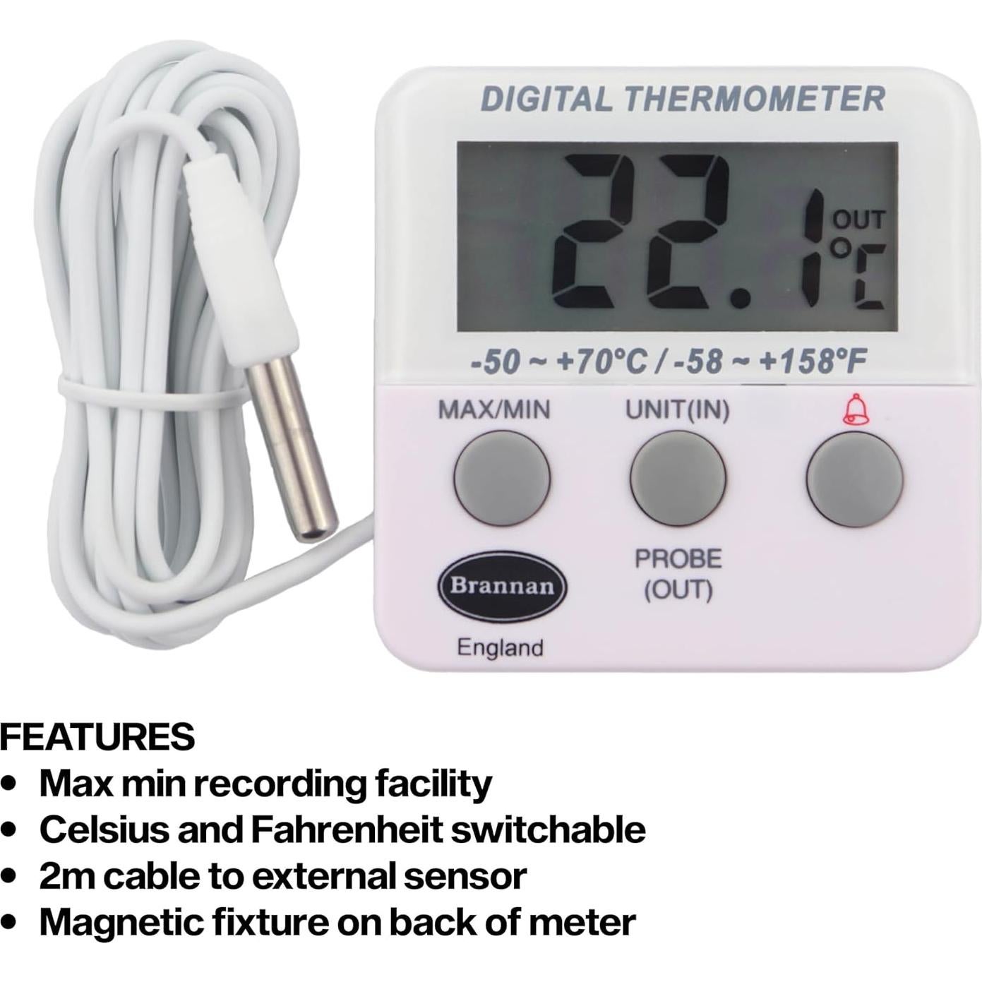Termómetro Digital Brannan para Refrigerador y Congelador con Alarma