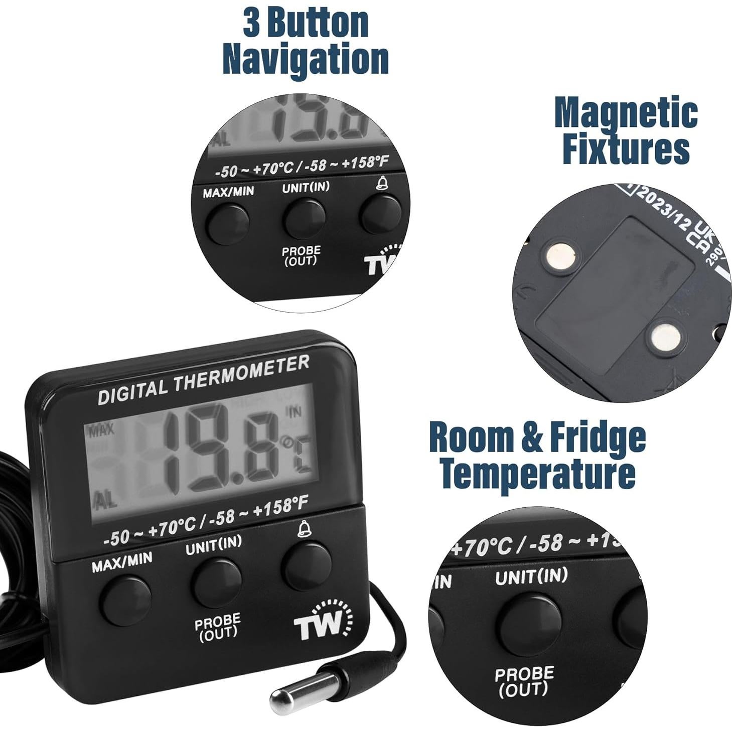 Termómetro Digital de Refrigerador Thermometer World con Alarma